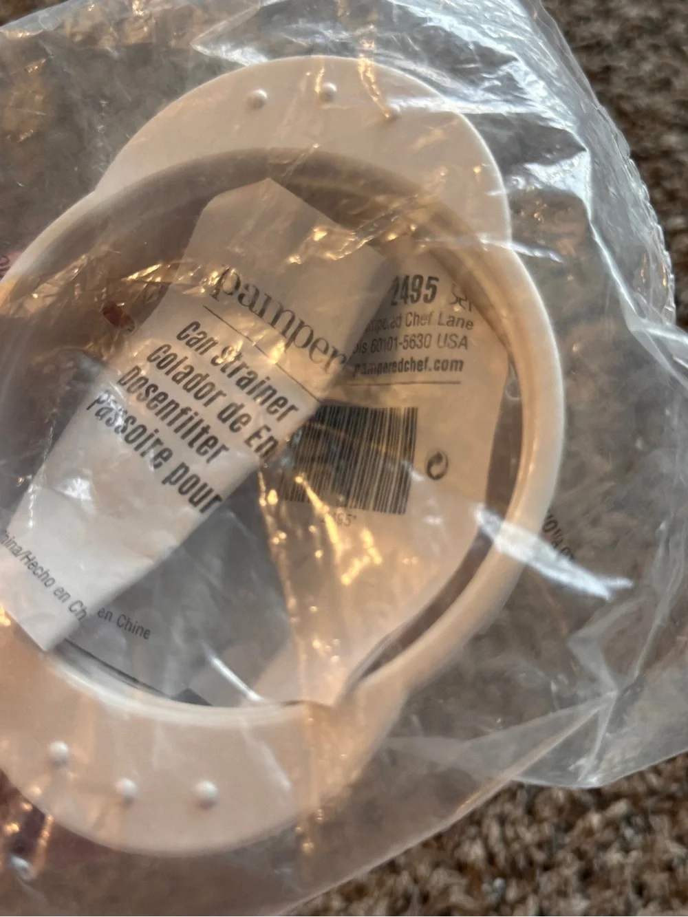 Pampered Chef Can Corn Bean White Strainer #2495 New Sealed